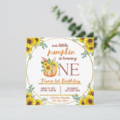 Invitation Citrouille Automne Tournesol Premier anniversaire (Debout devant)