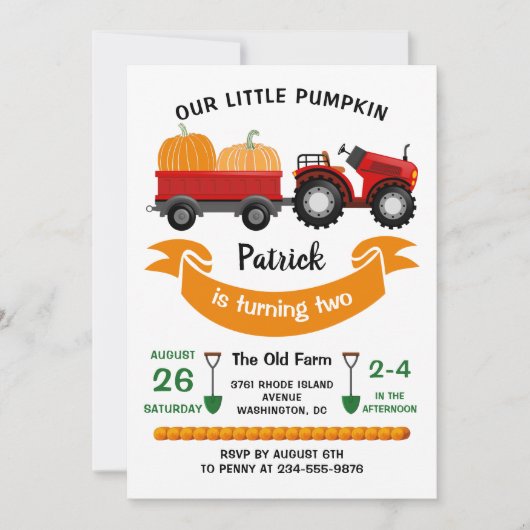 Invitation Citrouille Automne Tracteur ferme Anniversaire de (Devant)