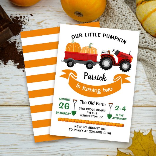 Invitation Citrouille Automne Tracteur ferme Anniversaire de
