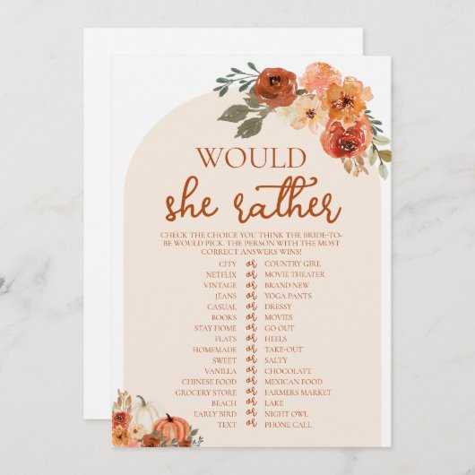 Invitation Citrouille Automne Voudrait-Elle Plutôt Fête des m (Devant / Derrière)