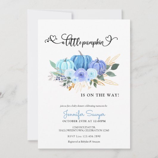 Invitation Citrouille Autumn Blue Boy Baby shower (Devant)