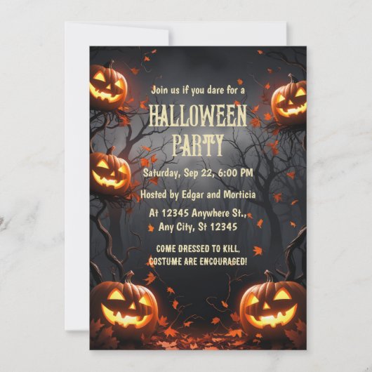 Invitation Citrouille avec Halloween de forêt (Devant)