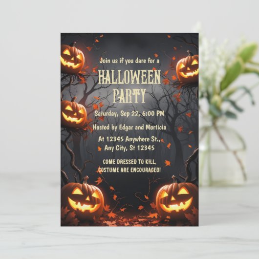 Invitation Citrouille avec Halloween de forêt (Debout devant)