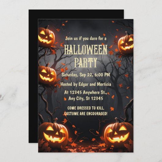 Invitation Citrouille avec Halloween de forêt (Devant / Derrière)