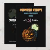 Invitation Citrouille avec Pleine lune et Halloween (Devant / Derrière)