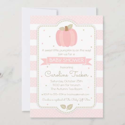 Invitation citrouille Baby Girl Shower - Pink Stri (Devant)