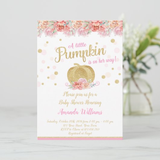 Invitation Citrouille Baby shower (Debout devant)