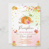 Invitation Citrouille Baby shower automne rose (Devant)