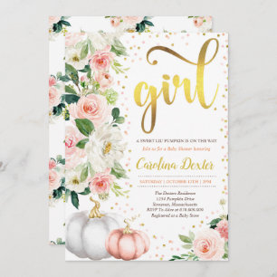 Invitation citrouille Baby shower Blush Rose Et Or