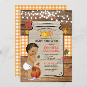 Invitation Citrouille baby shower bois rustique
