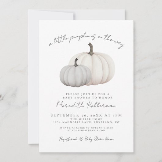 Invitation Citrouille Baby shower d'automne neutre selon le s (Devant)