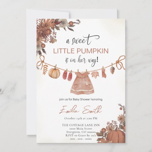 Invitation Citrouille  Baby shower fille (Devant)