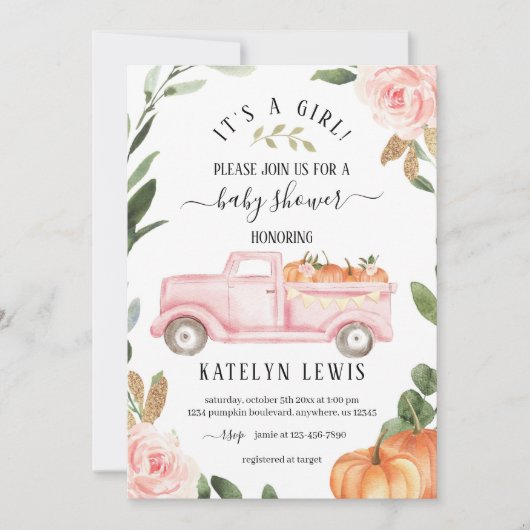 Invitation citrouille Baby shower fille (Devant)