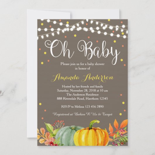 Invitation Citrouille Baby shower Invitation, Baby shower d'a (Devant)