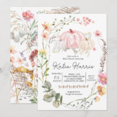 Invitation Citrouille Baby shower Invitation, rosePumpkin inv (Devant / Derrière)