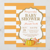 Invitation citrouille Baby shower Orange et or (Devant / Derrière)