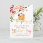 Invitation citrouille Baby shower - Plaid Floral (Debout devant)