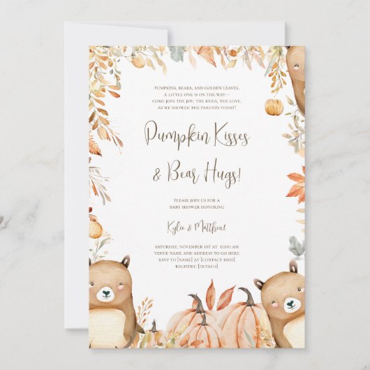 Invitation Citrouille Baisers et Ours Hugs Baby shower Invita (Devant)