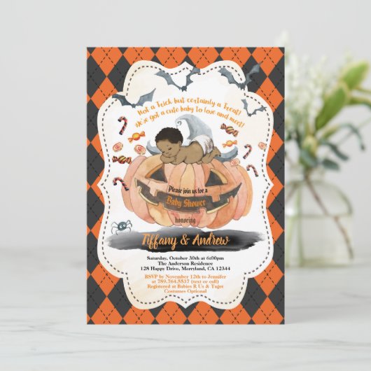 Invitation Citrouille bébé d'Halloween éffrayant (Debout devant)
