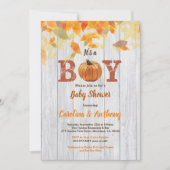 Invitation Citrouille bébé douche bois rustique c'est un garç (Devant)