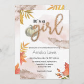 Invitation Citrouille bébé fille douche chute d'or (Devant / Derrière)