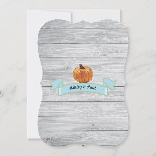 Invitation Citrouille bébé garçon douche bois rustique tablea (Dos)