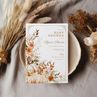 Invitation Citrouille beige Baby shower neutre pour les femme