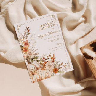 Invitation Citrouille beige et Fête des mariées aux fleurs