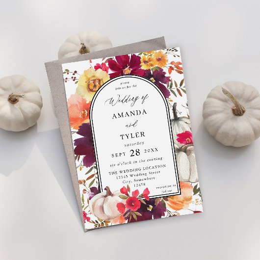 Invitation Citrouille blanc automne Mariage floral