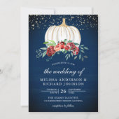 Invitation Citrouille blanc bleu marine Bourgogne Mariage flo (Devant)