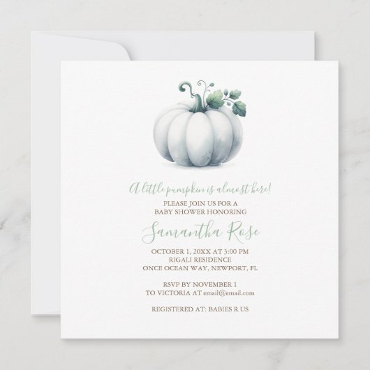 Invitation Citrouille blanc - Carré (Devant)