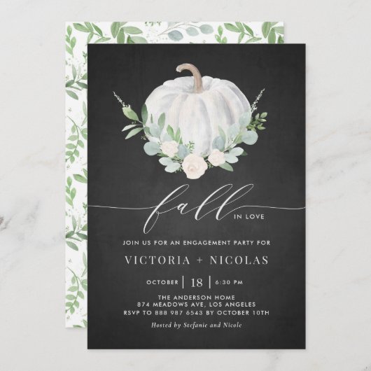 Invitation Citrouille blanc Chalkboard Fall Engagement Party (Devant / Derrière)