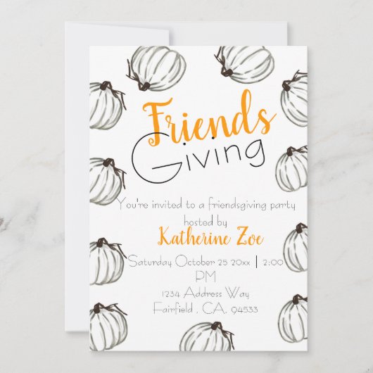 Invitation Citrouille blanc chute Thanksgiving amis (Devant)