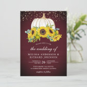 Invitation Citrouille blanc de Bourgogne tournesols Mariage (Debout devant)