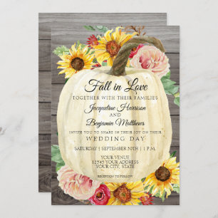 Invitation Citrouille blanc de la florale de tournesol d'aqua