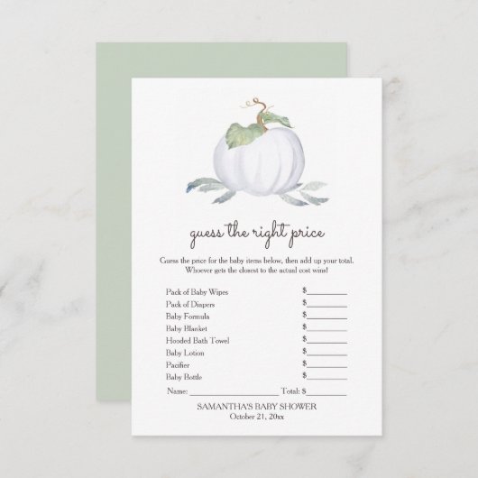 Invitation Citrouille blanc devine le bon jeu de prix (Devant / Derrière)