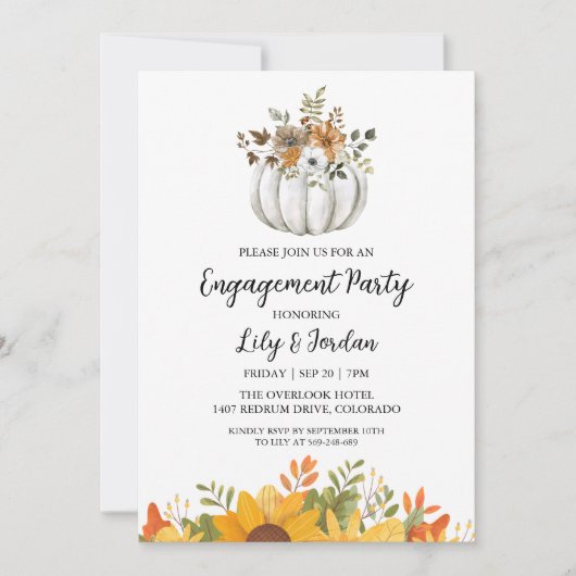 Invitation Citrouille blanc et Green Fall Engagement Party (Devant)