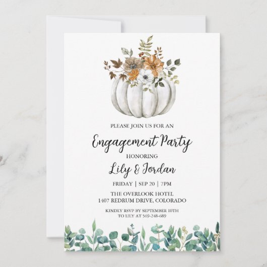 Invitation Citrouille blanc et Green Fall Engagement Party (Devant)