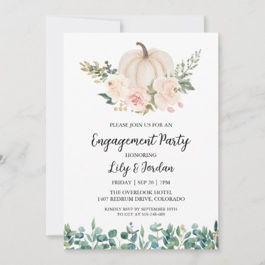 Invitation Citrouille blanc et Green Fall Engagement Party (Devant)