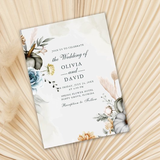 Invitation Citrouille blanc et Mariage Fleur sauvage d'automn