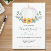 Invitation Citrouille blanc Eucalyptus Tournesol Thanksgiving
