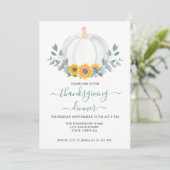 Invitation Citrouille blanc Eucalyptus Tournesol Thanksgiving (Debout devant)