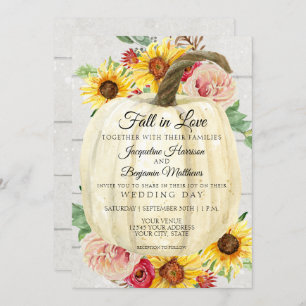 Invitation Citrouille blanc floral de tournesol russe Bois