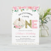 Invitation Citrouille blanc Floral Gold Word 1er anniversaire (Debout devant)
