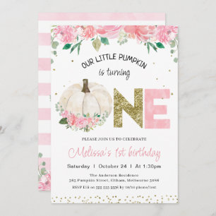 Invitation Citrouille blanc Floral Gold Word 1er anniversaire