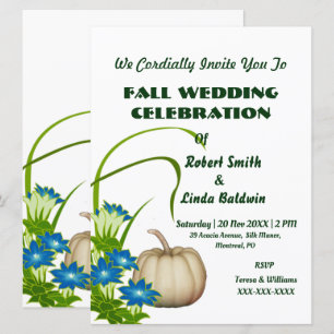 Invitation Citrouille blanc personnalisé automne vert floral