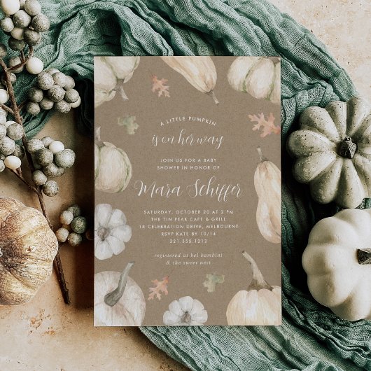 Invitation Citrouille blanc rustique Baby shower d'automne Kr