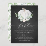 Invitation Citrouille blanc Rustique Chalkboard Automne Brida<br><div class="desc">Tombez amoureux ! Célébrez avec cette invitation rustique et fantastique pour un brunch de mariée. Il présente des illustrations d'aquarelle d'un citrouille blanc, de verdure et de fleurs blanches couronnes avec un arrière - plan en faux tableau. Personnalisez en ajoutant les noms, la date, l'heure, le lieu et d'autres détails...</div>