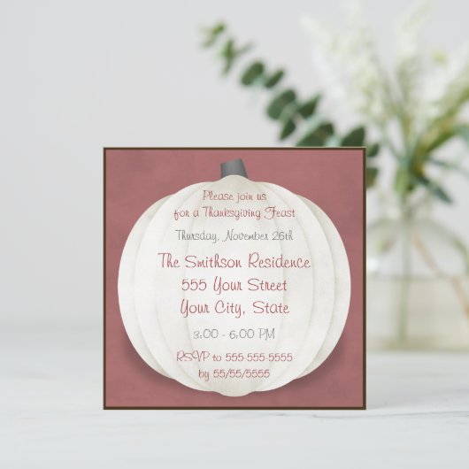 Invitation Citrouille blanc rustique de pays de dîner de (Debout devant)