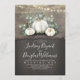 Invitation Citrouille blanc rustique et Mariage du souffle de